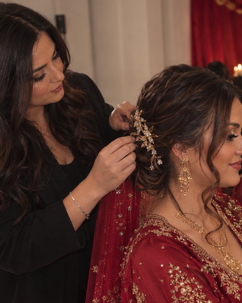 Styling vor Ort: Tülay Gören steckt die Haare einer Kundin für einen Henna-Abend